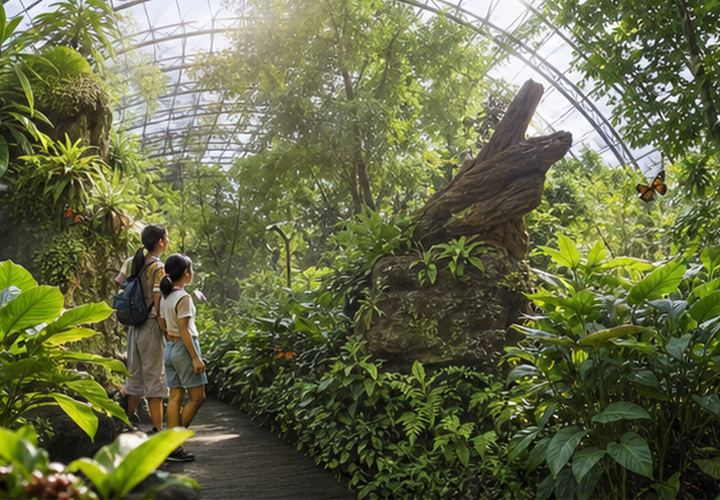 Laluan biodom hutan hujan yang rimbun