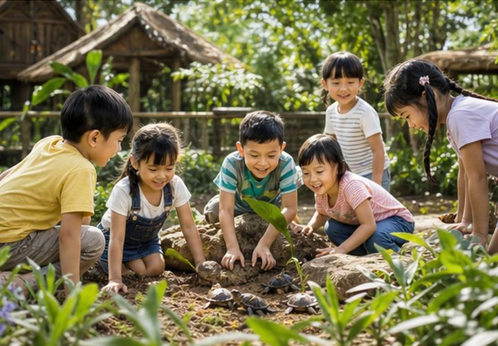 Kanak-kanak meneroka zon hidupan liar keluarga