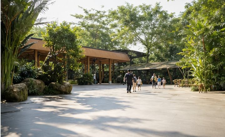 Pintu masuk Zoo Singapura dalam cahaya pagi